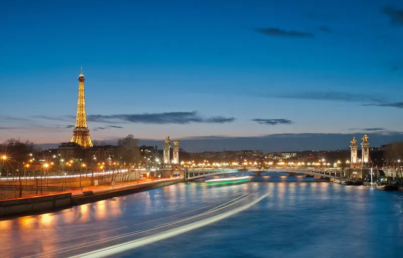 The Eiffel Tower above the rooftops of Paris
